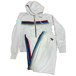 Women’s Aviator Nation White Classic 5 Stripes Sweatpants & Hoodie Set SMALL